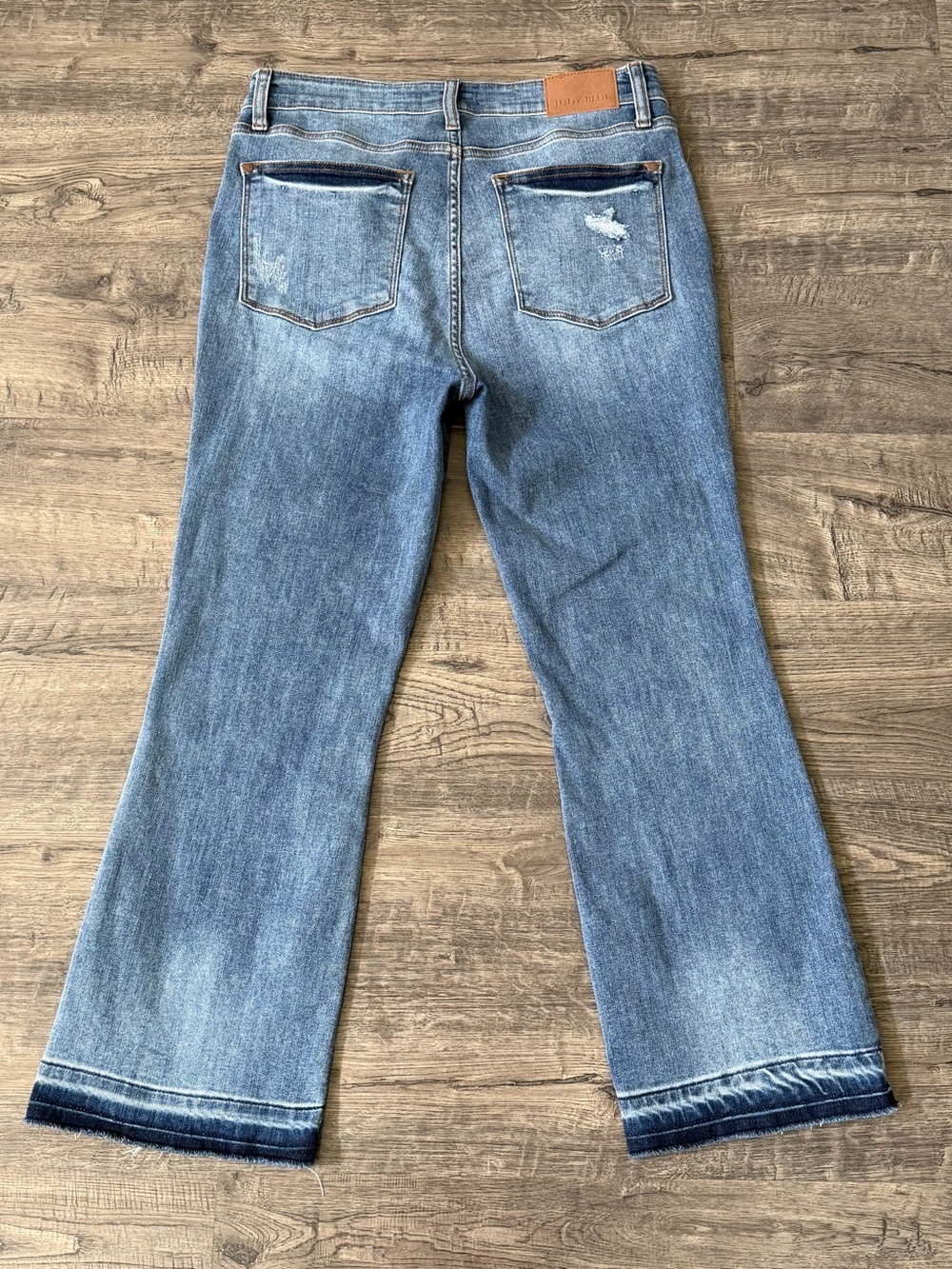 Judy Blue Womens Cropped Boot Jeans Size 11/30 High Rise Raw Hem Distressed - Picture 5 of 13